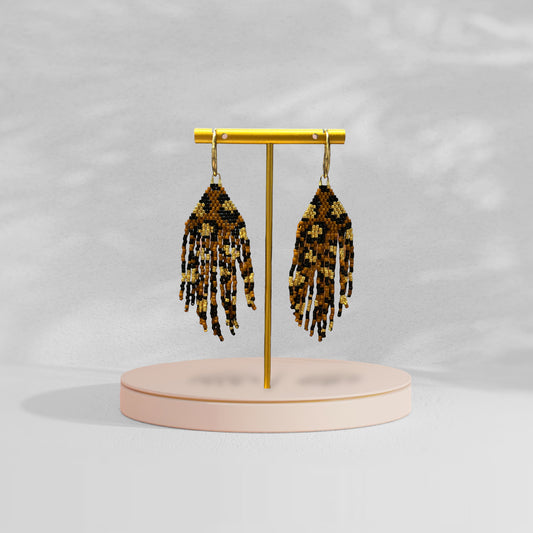 Leopard print fringe earrings